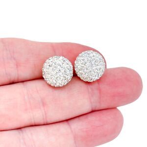 Vintage Sterling Silver 925 13.5mm Crystal Pavé Ball Stud Earrings